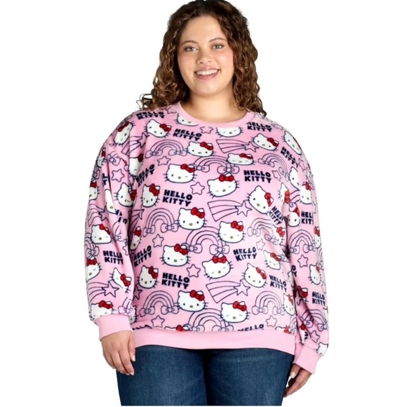 Hello Kitty Pink Crew Neck Sweater with Fun Print - Picture 1 of 4